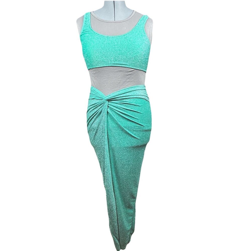 Mermaidcore Aqua Glitter Swim Set Sarong Skirt Cover Up Beach Resort Festival - Picture 2 of 16